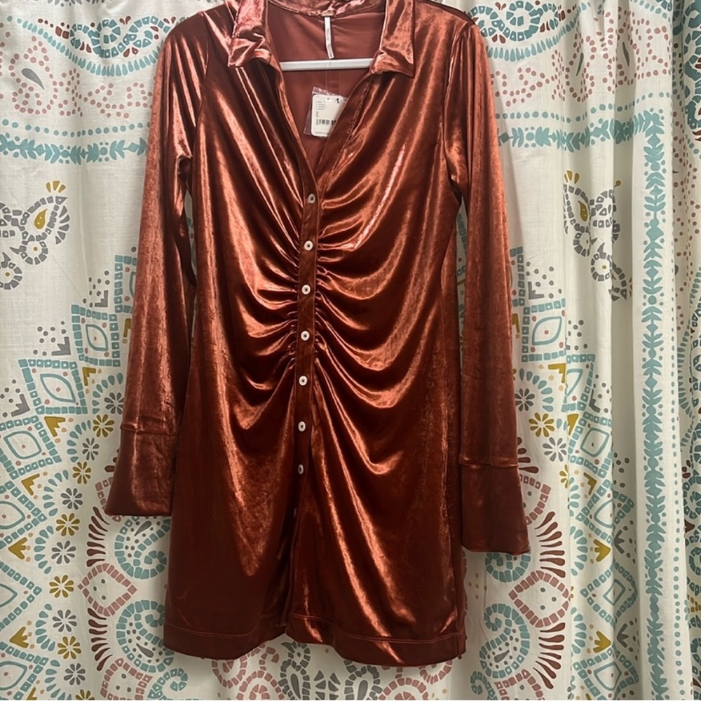 Free People Shayla Velvet Button-Down Dress